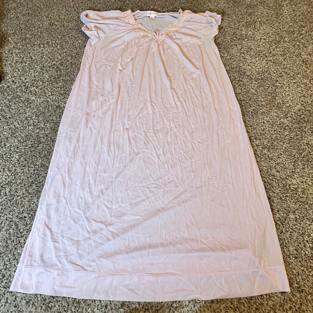 Shadowline Womens Pink Nylon Lace Trim Cap Sleeve Nightgown Sleep Dress Large